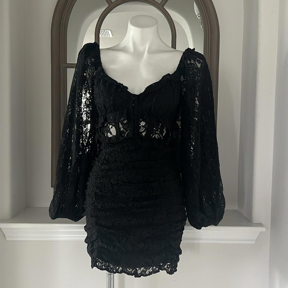 Astr Black Lace Long Sleeve Dress XS NWT